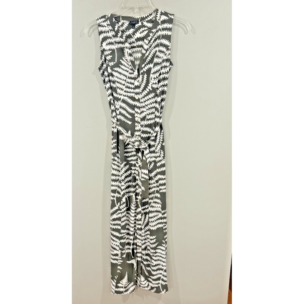 Talbots Maxi Dress Stretch Belted Sleeveless Abstract Army Green Size S